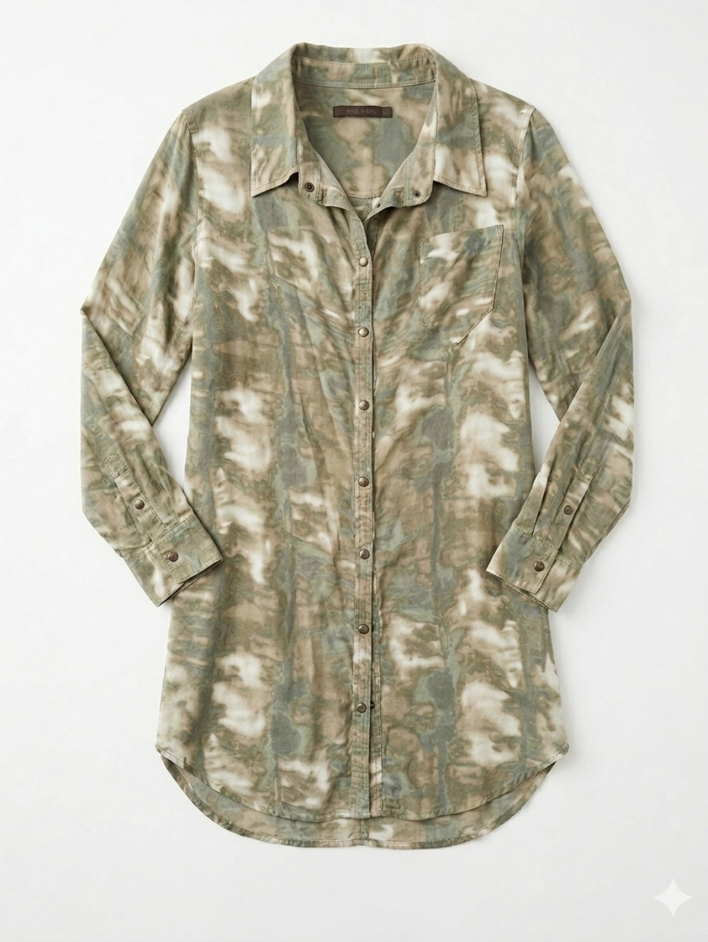 Nicholas K Olive Earth Tone Hand Dyed Silk Button Down Long Sleeve Shirt Dress